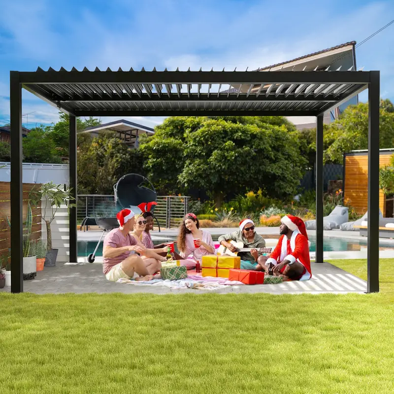 Alegre kit de pérgola industrial de aluminio con persianas de 10x13/19FT Upgrade Patio Veranda moderno Cochera de porche Carbón   detalles 2