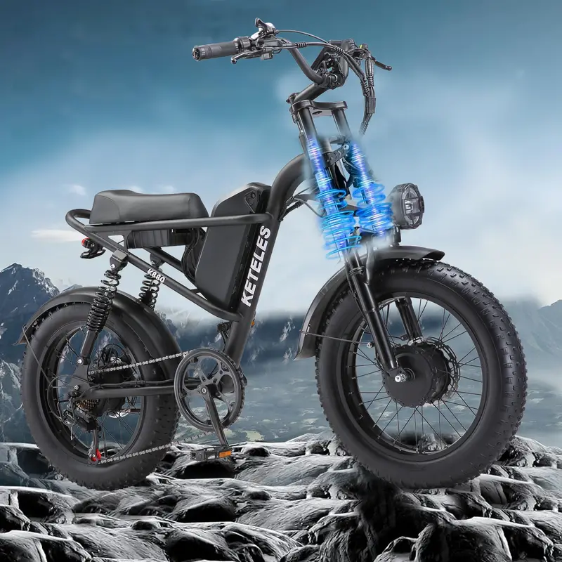 Bicicleta eléctrica   de 20   con neumáticos gruesos - Motor dual sin escobillas de 170NM, batería removible de 48V 23Ah 1104WH, velocidad   de  /h, ideal para entusiastas  , camping y cruceros en   detalles 1