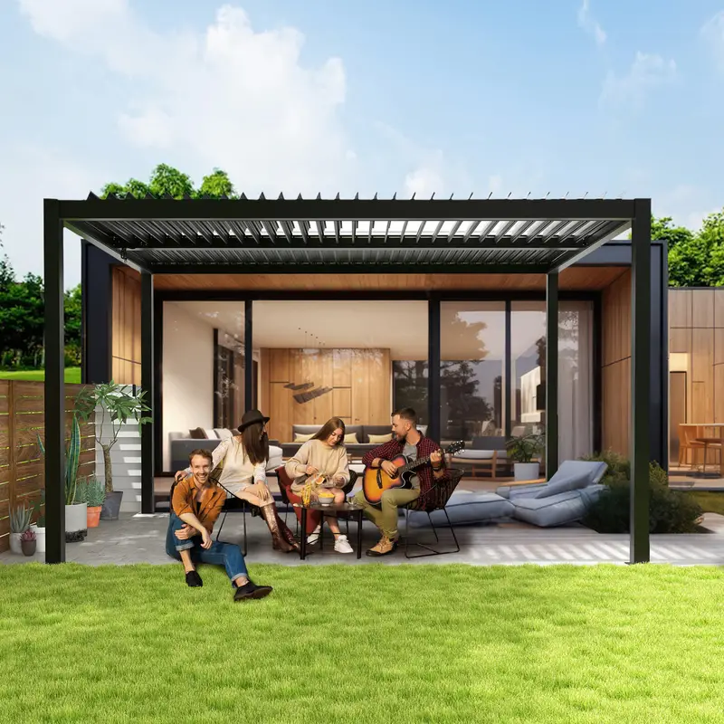 Alegre kit de pérgola industrial de aluminio con persianas de 10x13/19FT Upgrade Patio Veranda moderno Cochera de porche Carbón   detalles 1