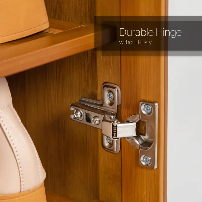 Gabinete para zapatos con puertas acr&iacute;licas, organizador de almacenamiento de 9 niveles de bamb&uacute; con ganchos laterales para 41-45 pares de entrada de casa. detalles 6