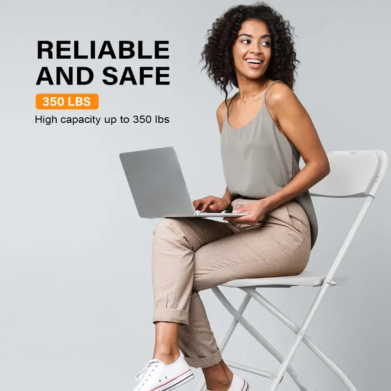 Silla plegable de plástico blanco en paquete de 4/6/10, portátil y plegable para uso interior y exterior, con marco de acero y capacidad de 350 lb. para eventos, oficina, bodas, fiestas, picnics, cocina y comedor detalles 6