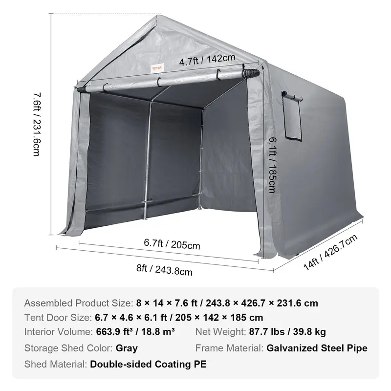 8x14ft outdoor storage tent   instant setup canopy with roll up door breathable windows for bikes motorcycles     details 6