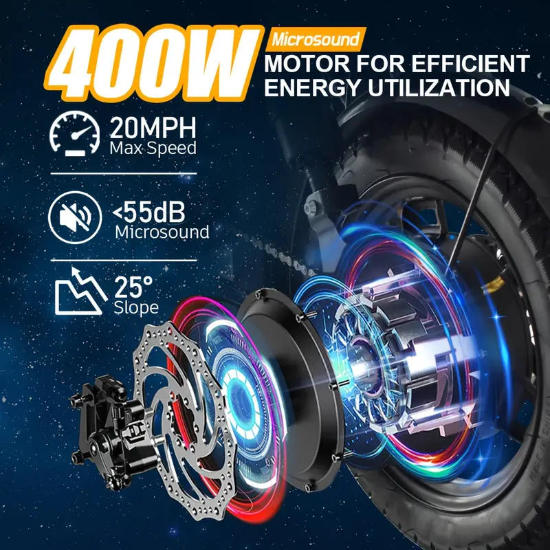 Bicicletas eléctricas plegables para adultos, motor de 400 W, velocidad de 20 MPH, neumático de 14, batería extraíble de 10 AH para bicicleta eléctrica, absorción de múltiple, viajero , luces de de izquierda y derecha, , soporte para botella de agua, canasta detalles 3