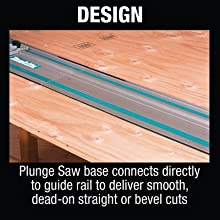 La base de la sierra de inmersión se conecta directamente al riel guía para proporcionar cortes biselados rectos
