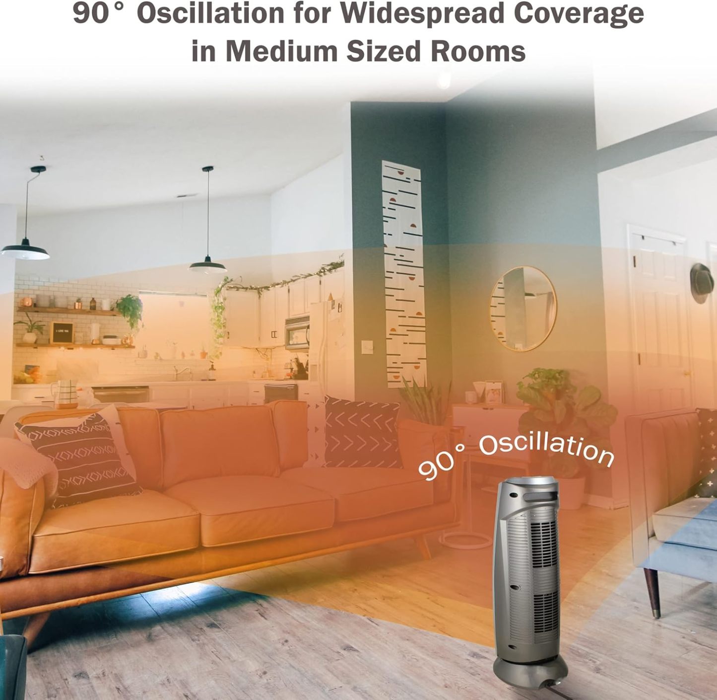 Comfort Zone CZ499R Calentador de torre de cerámica oscilante de 1500 W con control remoto, oscilación de 90 grados, termostato digital retroiluminado con visualización de temperatura, temporizador y sensor de sobrecalentamiento integrado