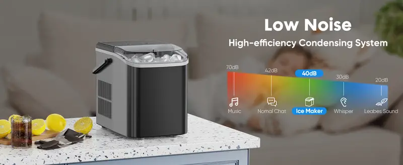 Máquina de hielo portátil   para encimera, autolimpiable, 9 cubos en  , 26.5 libras/24  , 2 tamaños de hielo en forma de  , con pala de hielo, cesta y asa detalles 1