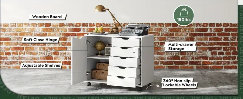     de   con 5 cajones y puerta, gabinete de almacenamiento m&oacute;vil,     impresora       detalles 3