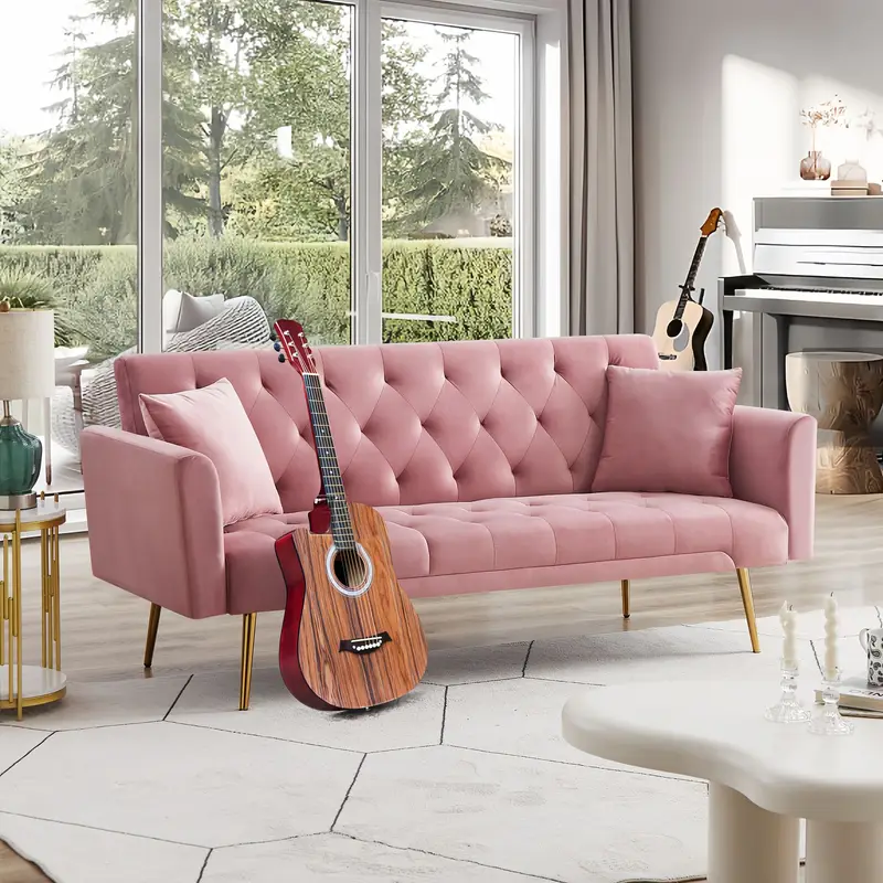 1 件 70.07 英寸宽天鹅绒和式沙发床,带金属脚和 2 个枕头,简单舒适,可转换两人沙发床,适合客厅、卧室 详情 0