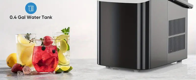 Máquina de hielo portátil   para encimera, autolimpiable, 9 cubos en  , 26.5 libras/24  , 2 tamaños de hielo en forma de  , con pala de hielo, cesta y asa detalles 6