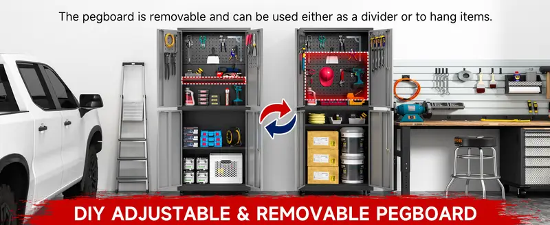 wheeled metal storage cabinet steel garage storage cabinet with lock and adjustable dividers   used as a high tool cabinet for home office garage pantry details 3