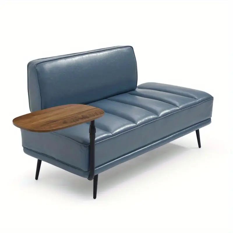 modern grey   leather bench 55 wide upholstered end of bed couch with 360 swivel tray ottoman for living room bedroom storage details 1