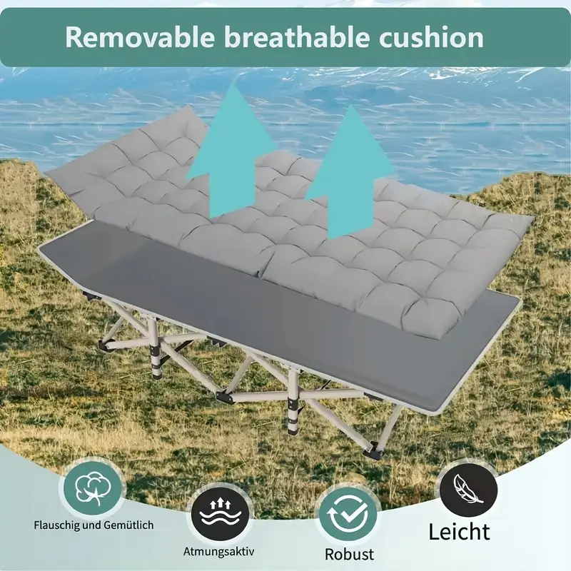 1 pza.s 75in cama plegable extragrande para exteriores, cama de camping con colchón de   cara, cama plegable portátil para invitados, cama para dormir   resistencia con bolsa de  , asientos de   para  ,   y pista. detalles 5