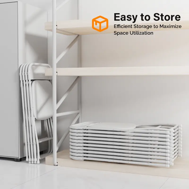 Silla plegable de plástico blanco en paquete de 4/6/10, portátil y plegable para uso interior y exterior, con marco de acero y capacidad de 350 lb. para eventos, oficina, bodas, fiestas, picnics, cocina y comedor detalles 7