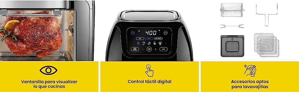 chefman horno, freidora de aire, air fryer, cocina saludable, cocinar, crujiente, menos aceite,