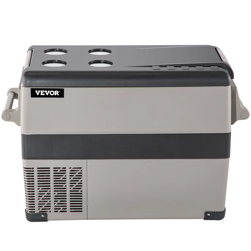 48 quart 45 cooling portable freezer with app control 12 volt car fridge 110 240v ac semiconductor operation square shape independent mounting no battery required for camping and home use black details 8