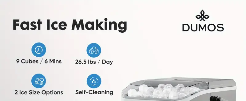 Máquina de hielo portátil   para encimera, autolimpiable, 9 cubos en  , 26.5 libras/24  , 2 tamaños de hielo en forma de  , con pala de hielo, cesta y asa detalles 5