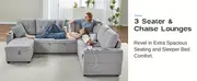 84 inch pull out couch tufted sofa bed with 2 usb cup holders l shape sleeper sofa with storage chaise light grey details 8