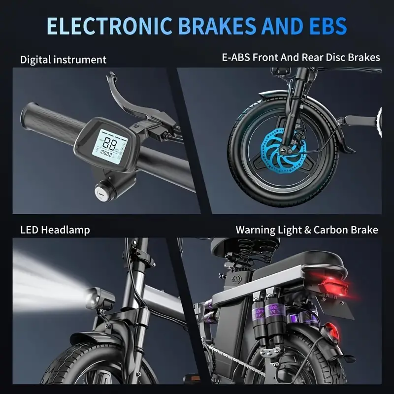 Bicicleta eléctrica para adultos, 48V 15AH, 20MPH 35 millas, bicicletas eléctricas para mujeres y hombres, motor sin escobillas de 500W, neumáticos ligeros de 14 pulgadas plegables, pantalla LCD inteligente detalles 4