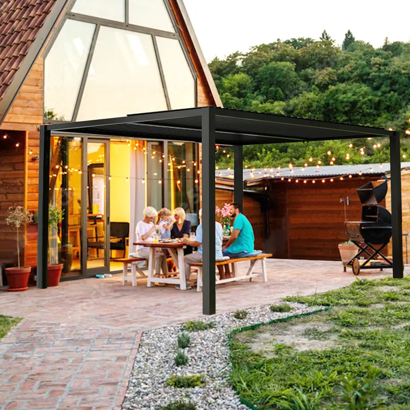 Alegre kit de pérgola industrial de aluminio con persianas de 10x13/19FT Upgrade Patio Veranda moderno Cochera de porche Carbón   detalles 0