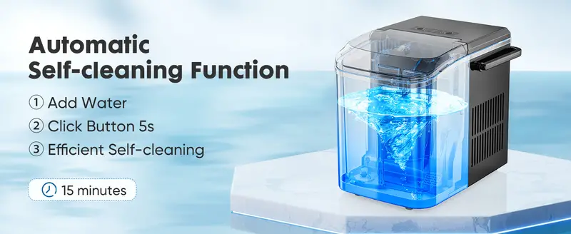 Máquina de hielo portátil   para encimera, autolimpiable, 9 cubos en  , 26.5 libras/24  , 2 tamaños de hielo en forma de  , con pala de hielo, cesta y asa detalles 7