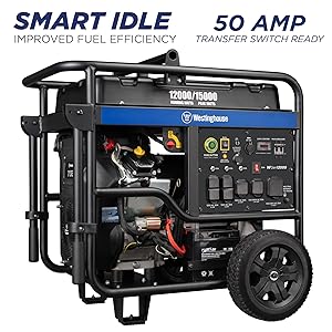 Westinghouse WGEN12000 generador portátil inteligente de 50 amperios gasolina hogar respaldo 14-50R salida GFCI