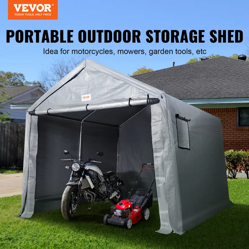8x14ft outdoor storage tent   instant setup canopy with roll up door breathable windows for bikes motorcycles     details 5