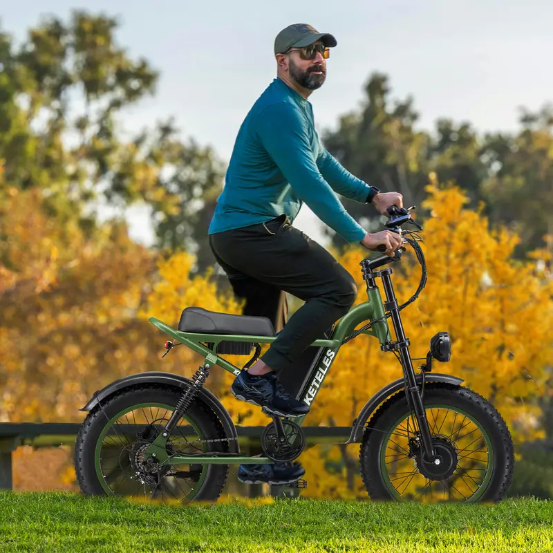 Bicicleta eléctrica   de 20   con neumáticos gruesos - Motor dual sin escobillas de 170NM, batería removible de 48V 23Ah 1104WH, velocidad   de  /h, ideal para entusiastas  , camping y cruceros en   detalles 2