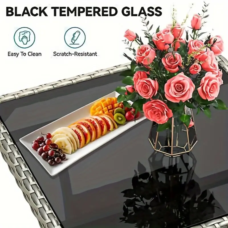 mesa de comedor de mimbre para patio furnizest con 4 asientos y de vidrio templado, ideal para el entretenimiento y la relajación . detalles 6
