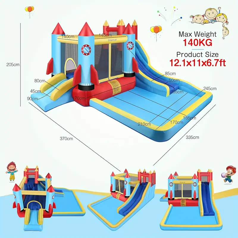 Casa Inflable para Saltar, Castillo Hinchable con Tobog&aacute;n y Soplador, Cama El&aacute;stica para Ni&ntilde;os con Piscina de Bolas, Doble Tobog&aacute;n y Pared de Escalada, Edades 3-12 A&ntilde;os, Regalo para Halloween y Navidad en Interiores/Exteriores detalles 2