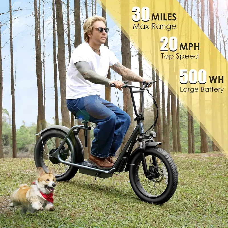 Patinete eléctrico para adultos con asiento y cesta, neumáticos de 20 para , batería de 48V 500Wh, autonomía de hasta 30 millas y 20 MPH, con asiento y cesta, pantalla LCD, carga de 300 libras, patinete eléctrico plegable para desplazamientos. detalles 2