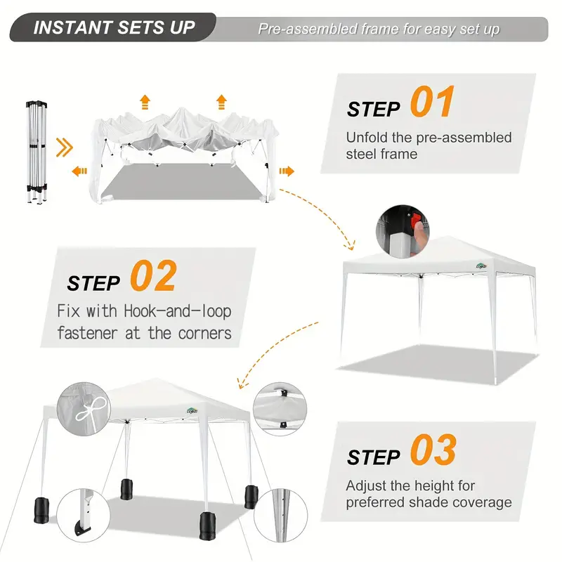 10x10ft up canopy tent upf 50 waterproof outdoor up canopy portable camping canopy gazebo for commercial shade party backyard with 4 sandbags christmas new year outdoor celebration details 3