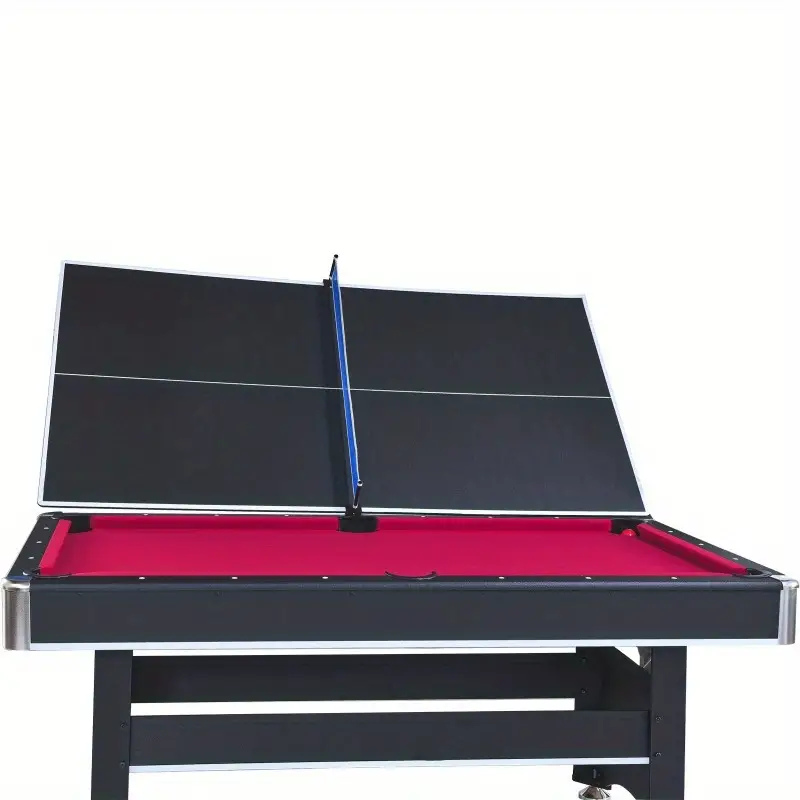 Mesa de billar de 6 pies con mesa de tenis de mesa - Negra con tela roja detalles 5
