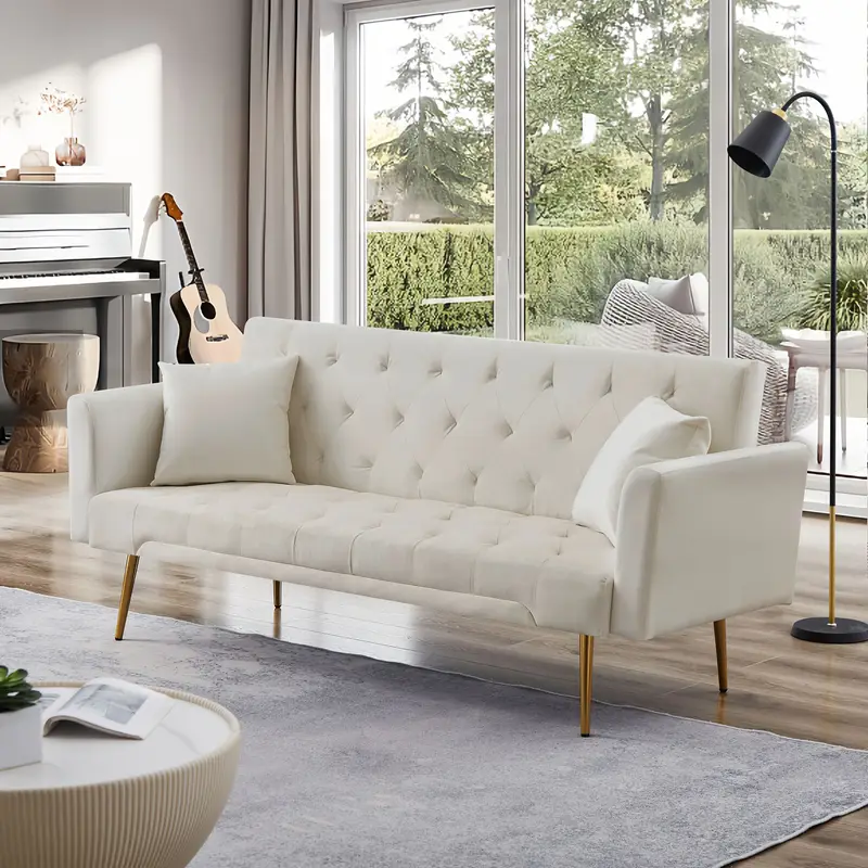 1 件 70.07 英寸宽天鹅绒和式沙发床,带金属脚和 2 个枕头,简单舒适,可转换两人沙发床,适合客厅、卧室 详情 1