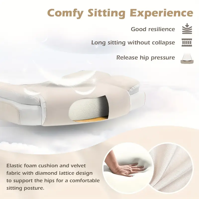 Silla de Ergonómica de Terciopelo Beige con Soporte Lumbar, Apoyabrazos Ajustables y Base - Silla de Escritorio Ejecutiva Cómoda para el Hogar, Estudio o Dormitorio detalles 4