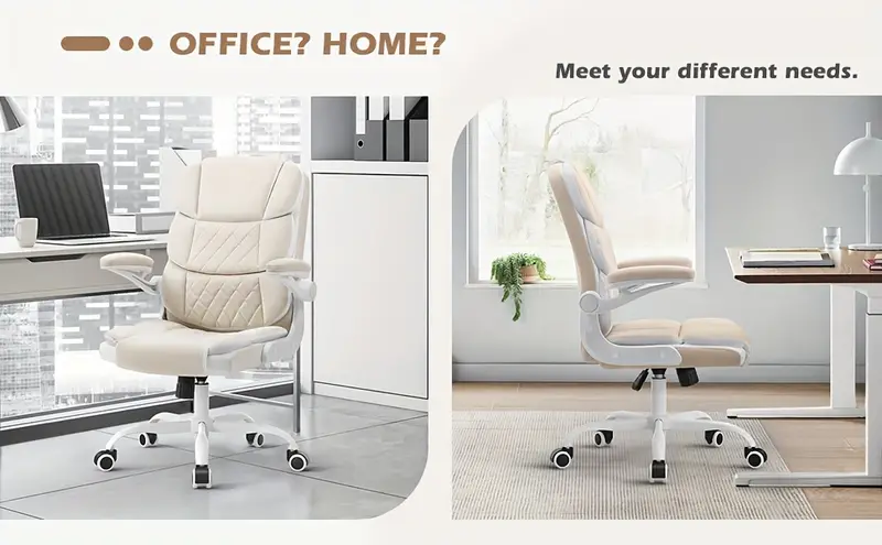 Silla de Ergonómica de Terciopelo Beige con Soporte Lumbar, Apoyabrazos Ajustables y Base - Silla de Escritorio Ejecutiva Cómoda para el Hogar, Estudio o Dormitorio detalles 0