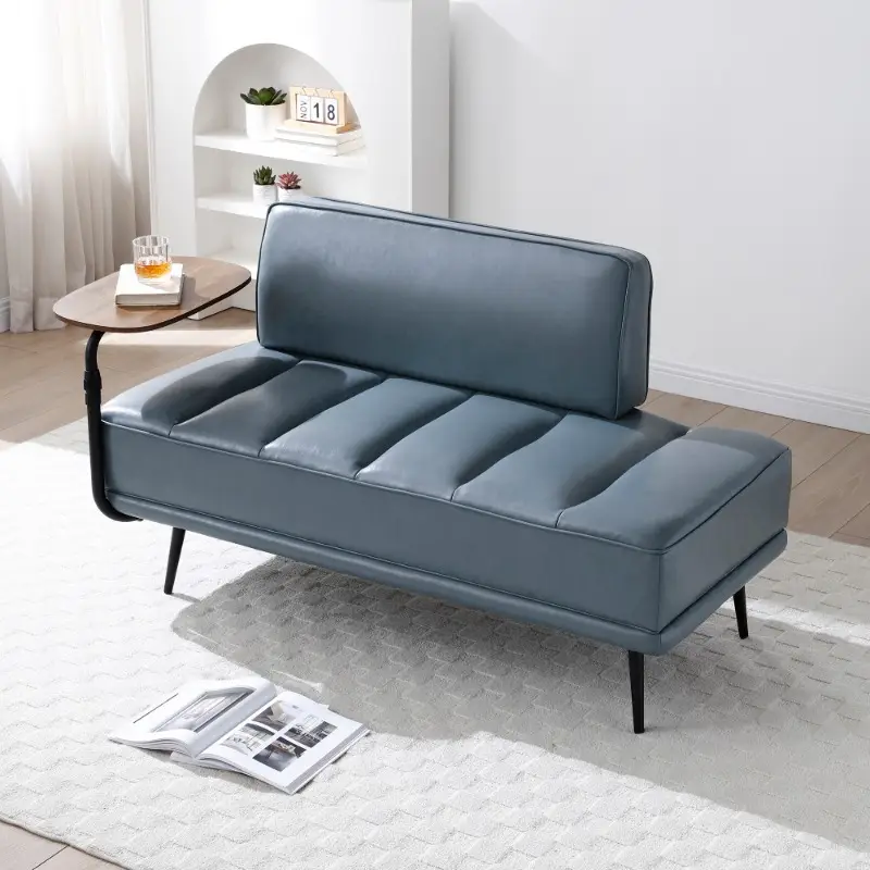 modern grey   leather bench 55 wide upholstered end of bed couch with 360 swivel tray ottoman for living room bedroom storage details 0