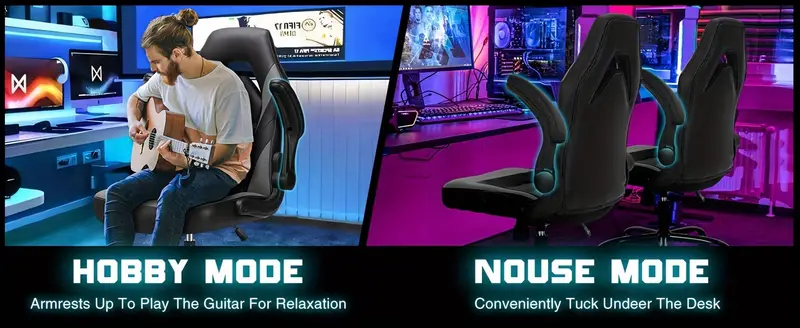 Silla ergonómica para juegos de computadora, silla de escritorio para oficina en casa con soporte lumbar de cuero PU, silla de juegos ajustable , videojuego y alto con reposabrazos abatible, ruedas giratorias para adultos y adolescentes detalles 4