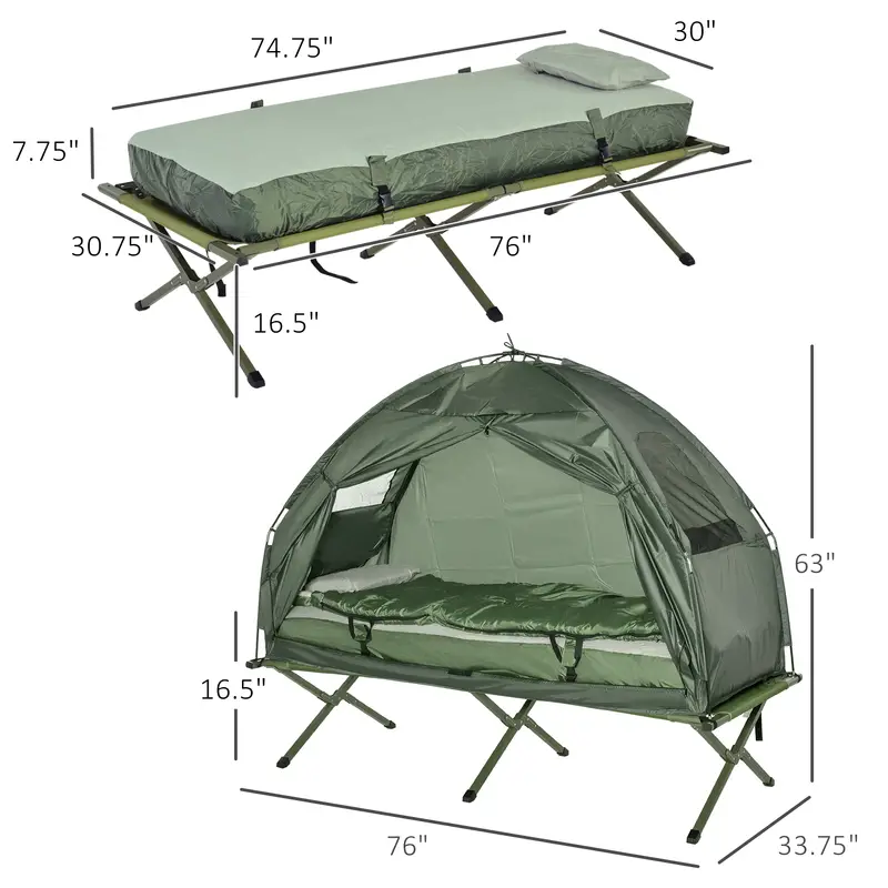 Cama de camping plegable multifuncional para adultos , tienda elevada con bolsa de dormir, colchón de aire grueso, cama de dormir portátil para un solo adulto detalles 3