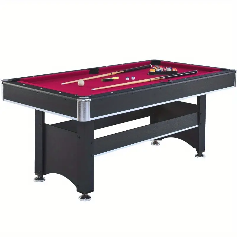 Mesa de billar de 6 pies con mesa de tenis de mesa - Negra con tela roja detalles 7