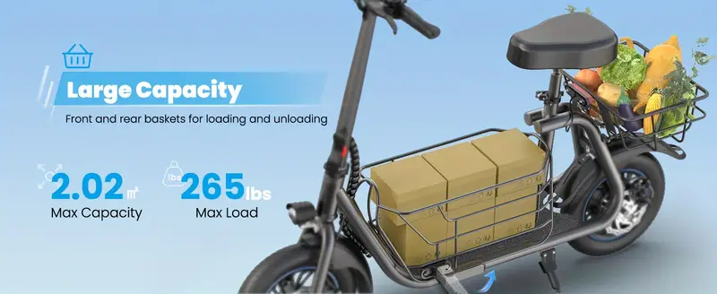 Scooter eléctrico de 550W con cesta para perros, alcance de 20 millas, velocidad de hasta 18.6 MPH, amplio espacio de almacenamiento para mascotas y carga detalles 2