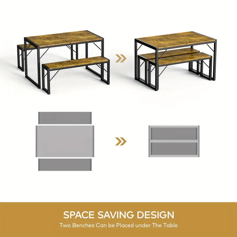 45 5 dining table set for   table set with 2 benches dining room table set with metal frame mdf   saving dinette for kitchen dining room black retro gray details 7