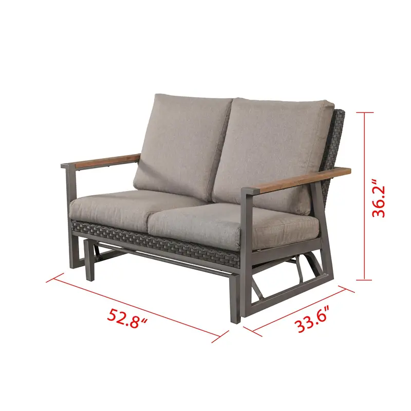   mecedora de     2  ,   de metal   con reposabrazos de imitación  ,   de mimbre y cojín  ,   detalles 2