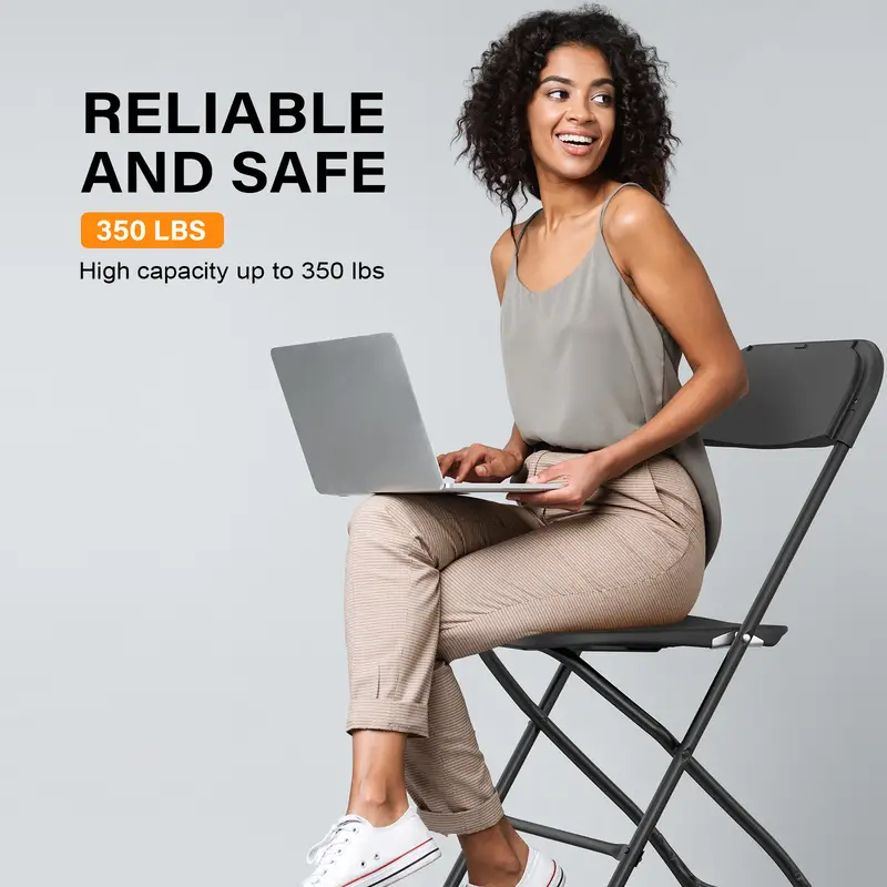 Silla plegable de plástico blanco en paquete de 4/6/10, portátil y plegable para uso interior y exterior, con marco de acero y capacidad de 350 lb. para eventos, oficina, bodas, fiestas, picnics, cocina y comedor detalles 11