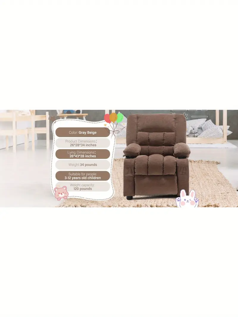 Silla reclinable para niños, sillón reclinable para niños pequeños con portavasos y bolsillos  , reposapiés y reposacabezas ajustables, sofá para niños para niños y niñas de 3 años en   (   ) detalles 2