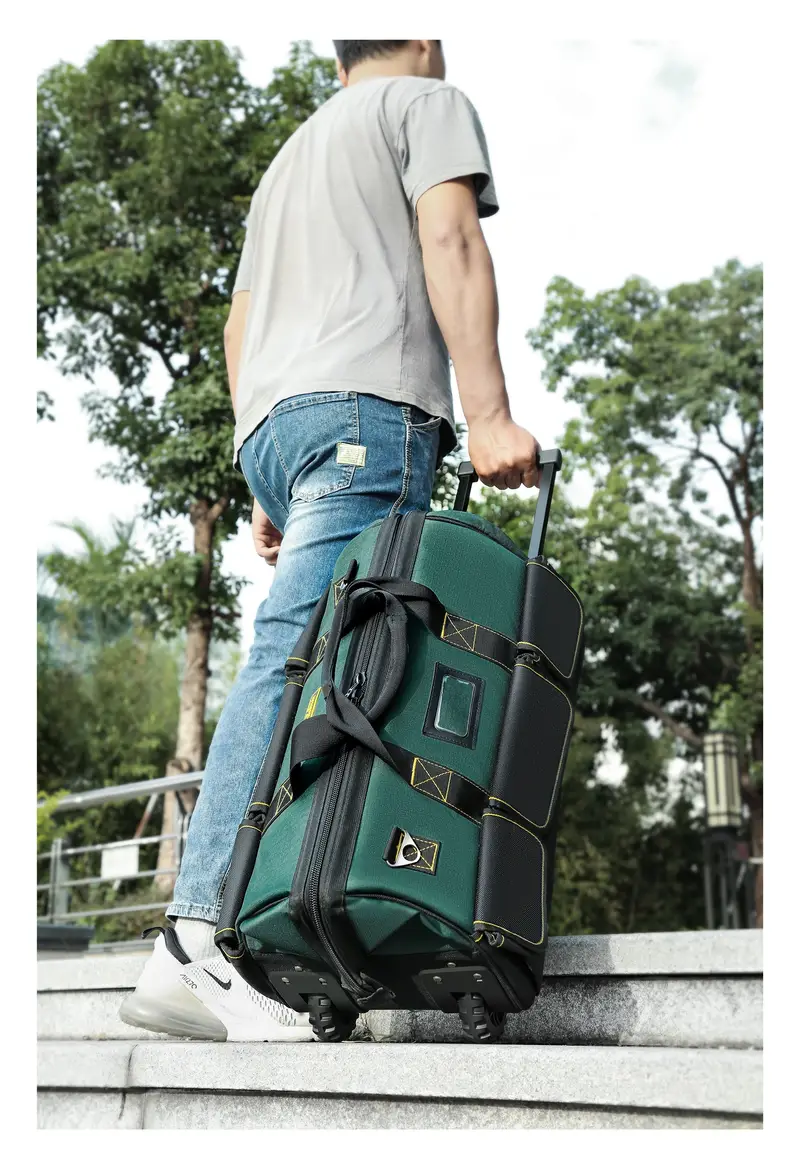 1pc   rolling tool bag with telescoping handle and shoulder strap 22 inch polyester utility organizer no   uncharged without battery green details 6