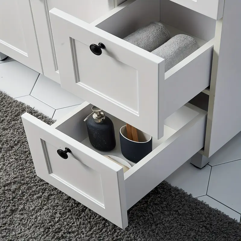 36 bathroom vanity with sink combo white bathroom vanity cabine with ceramic sink freestanding   countertop metal handles 2 bathroom drawers 2 soft closing doors white details 2