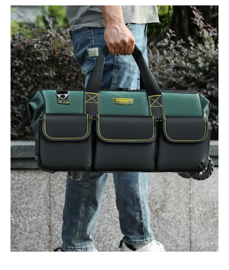 1pc   rolling tool bag with telescoping handle and shoulder strap 22 inch polyester utility organizer no   uncharged without battery green details 8