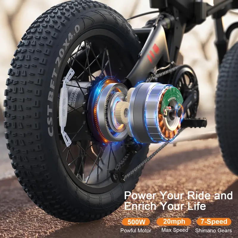 20x4 0 fat tire electric bike for adults 500w   750w foldable electric bike with 48v 10ah battery professional 7 speed shock absorber 20mph ebike for mountain beach snow details 1