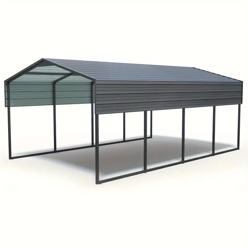 Carport de metal resistente con marco , garaje al aire , techo multiusos para camionetas, botes, automóviles y tractores 12x20 pies. Negro . detalles 0