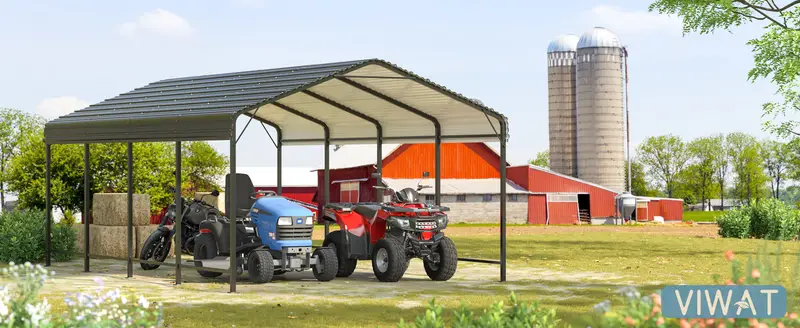 Carport de metal de 12x20 FT con base mejorada, garaje al aire libre resistente para camiones, barcos, autos y tractores, con estante galvanizado para protección de vehículos detalles 5